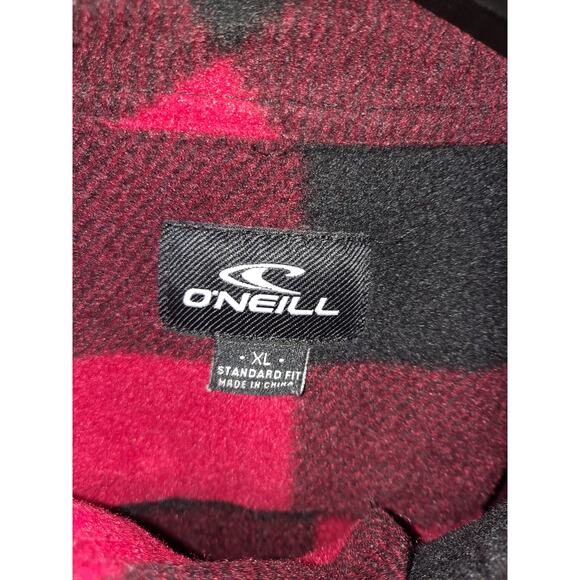 O'Neill Red and Black Plaid FLeece Button Up Shirt Size XL - Picture 5 of 9